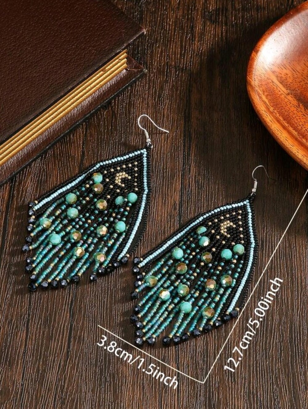 Bohemian Teal Beaded Earrings - Picture 3 of 3